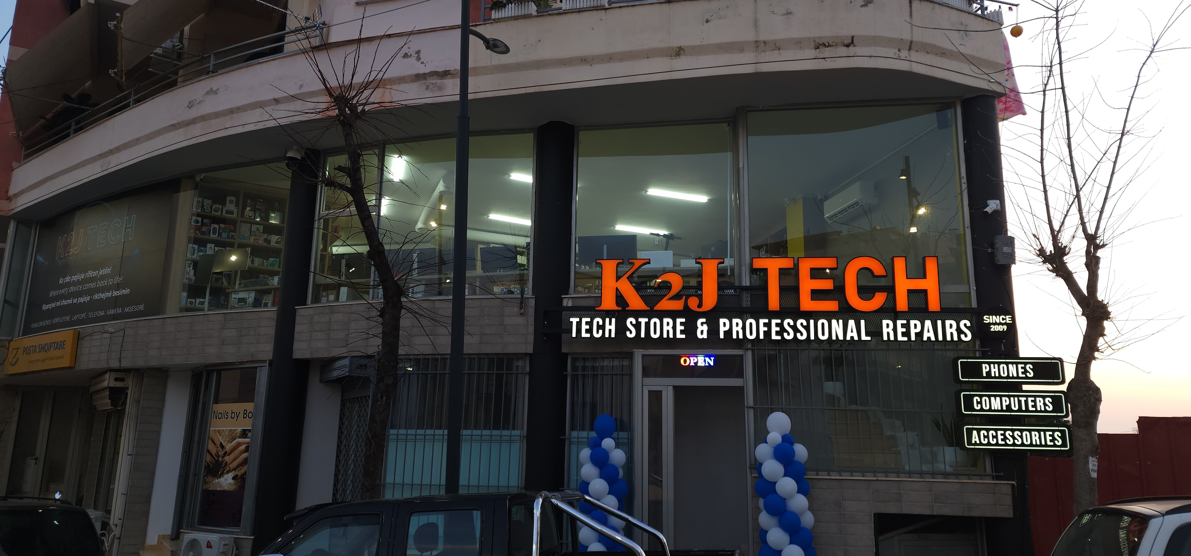 K2J Tech storefront in Sarande, Albania