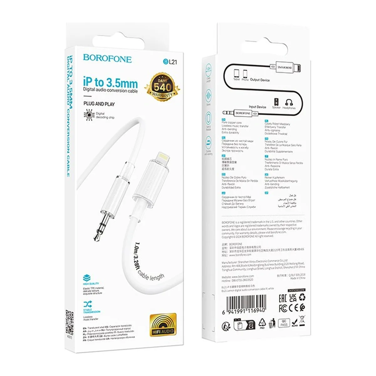 Câble Borofone BL21 iP vers 3.5mm 1m blanc