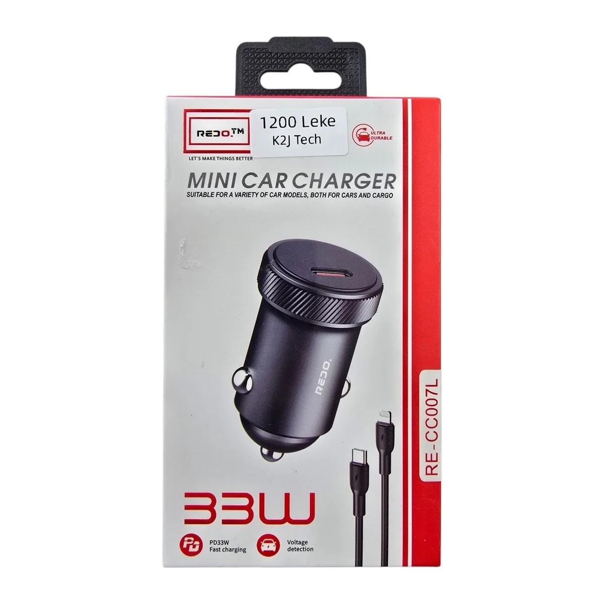 Caricabatterie auto Redo RE-CC007L 33W PD con cavo USB-C a Lightning