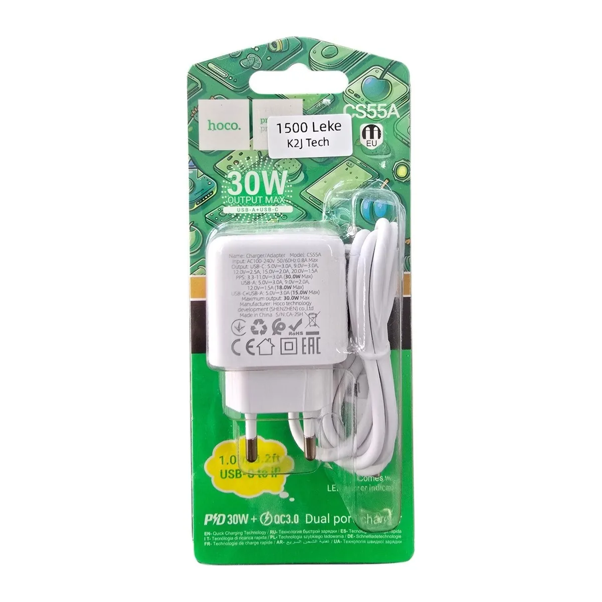iPhone 30W Charger Hoco CS55A with USB-C to Lightning Cable