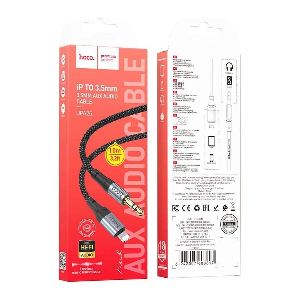 Câble AUX Hoco UPA26 iP vers 3.5mm 1m noir
