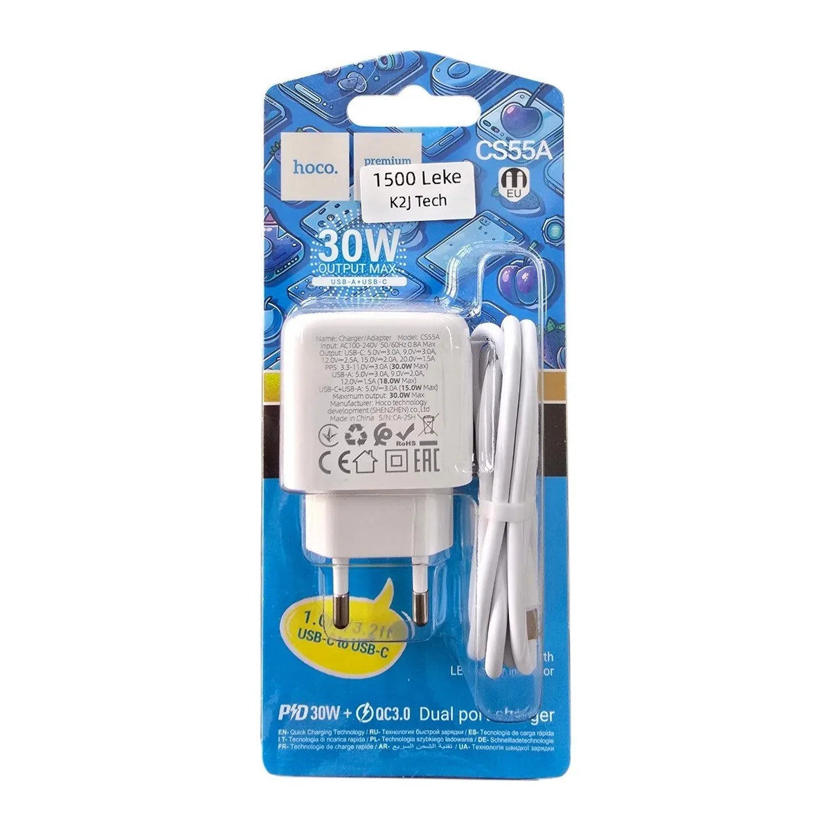 Hoco CS55A 30W Charger + USB-C to USB-C Cable