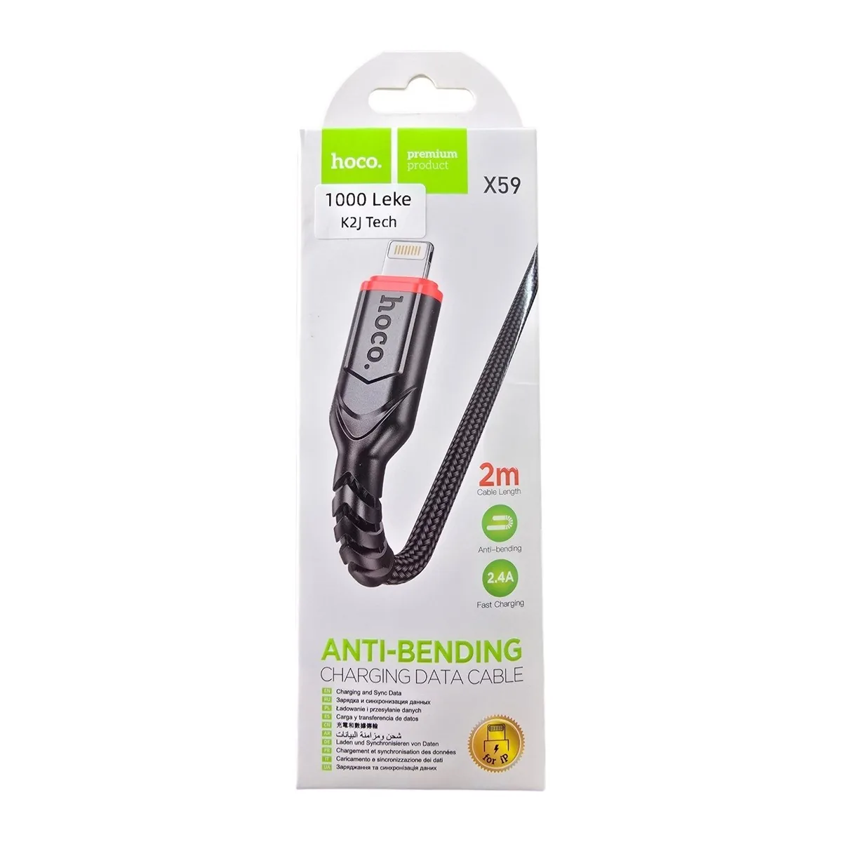 Hoco X59 USB-A to Lightning 2.4A Anti-Bending Cable 2m