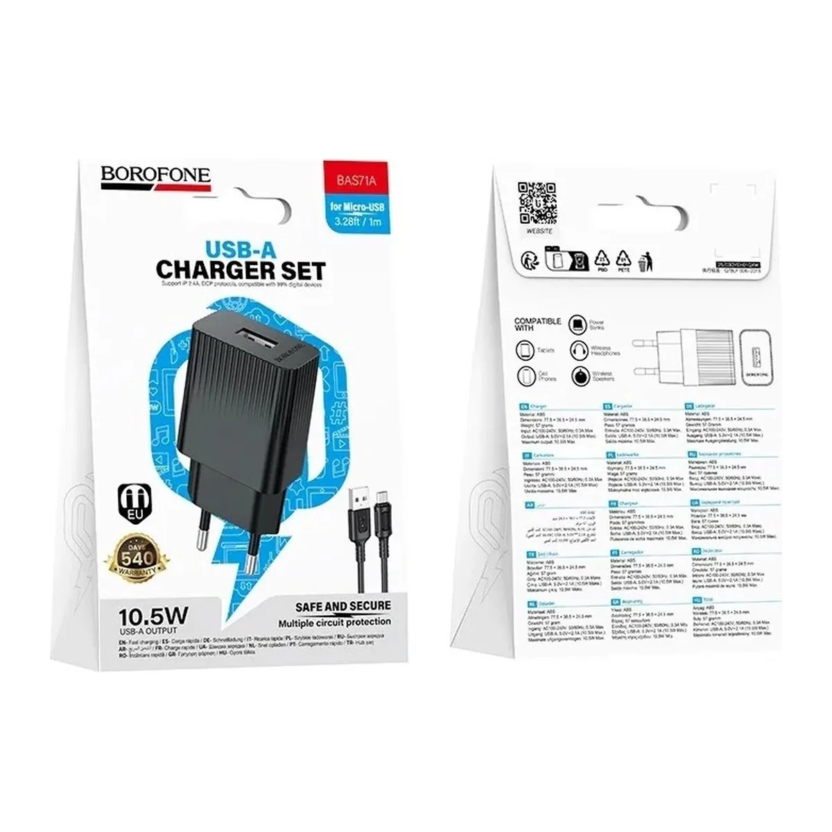 Chargeur Borofone BAS71A 10,5W avec câble Micro-USB