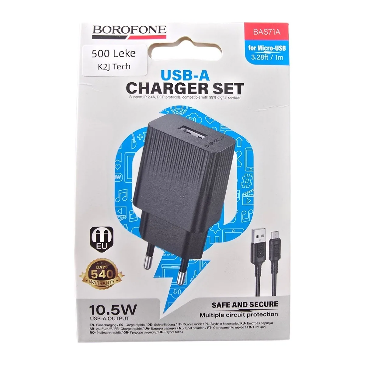 Borofone BAS71A 10.5W USB-A Charger Set with Micro-USB Cable